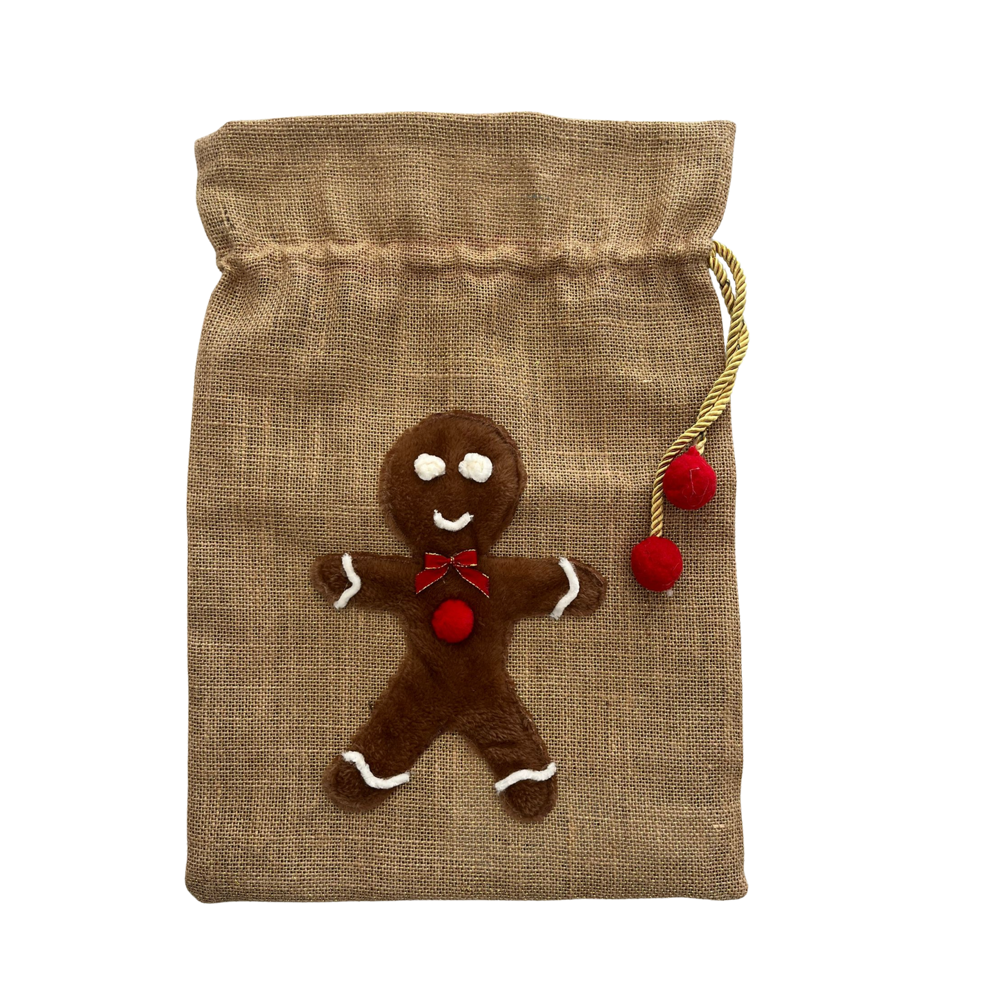 Sac en toile de jute à paillette dorées motif Bonhomme pain d'épice