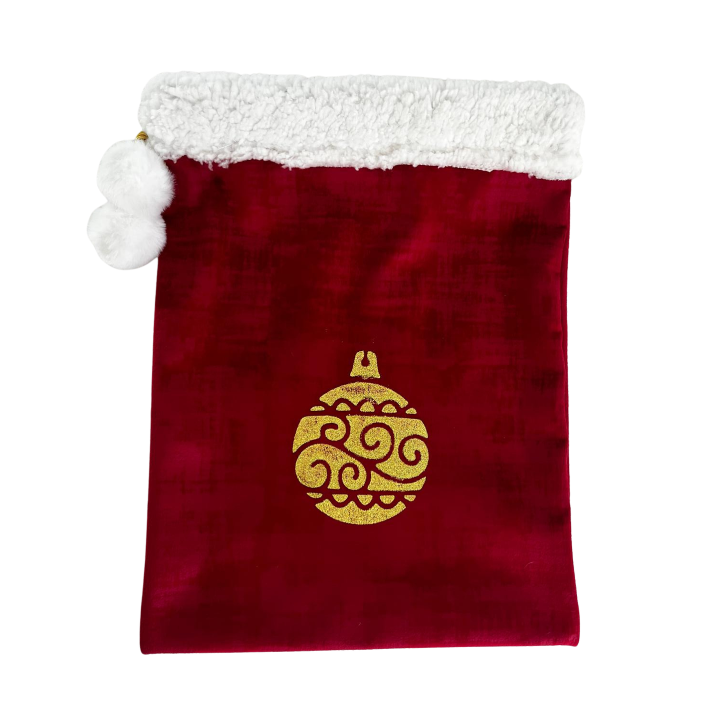 Nouveau ! Sac d’emballage cadeau de Noël en velours rouge et or – réutilisable et élégant- motif sapin