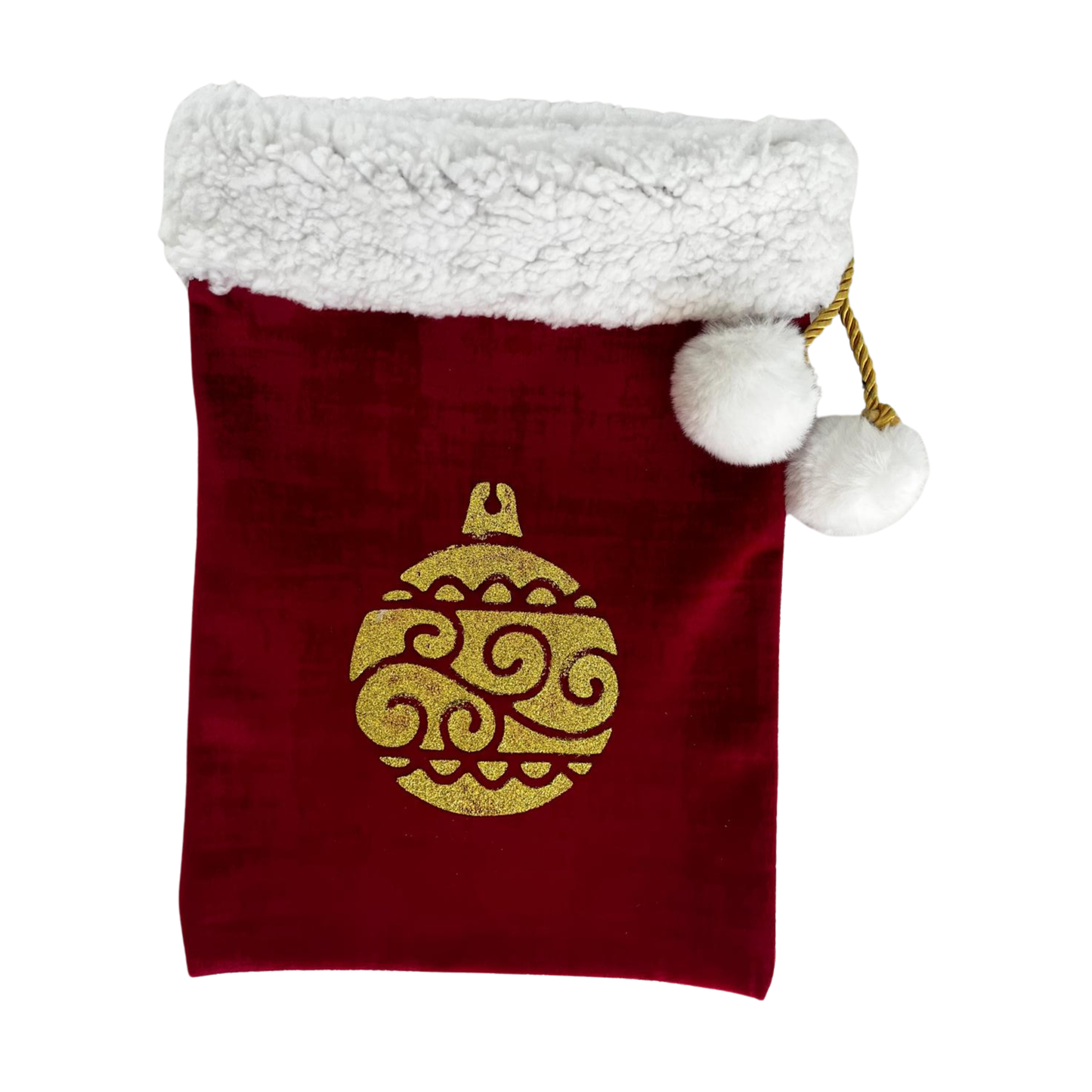 Nouveau ! Sac d’emballage cadeau de Noël en velours rouge et or – réutilisable et élégant- motif sapin