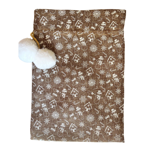 Sac en tissu imitation jute – Emballage cadeau Noël motif bonhomme de neige - Réutilisable & éco-responsable
