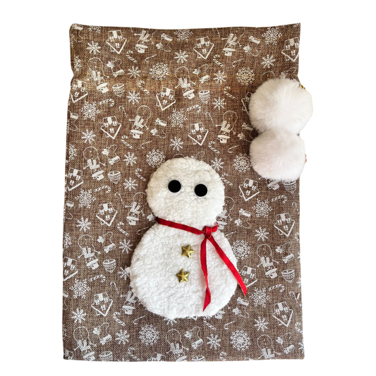 Sac en tissu imitation jute – Emballage cadeau Noël motif bonhomme de neige - Réutilisable & éco-responsable