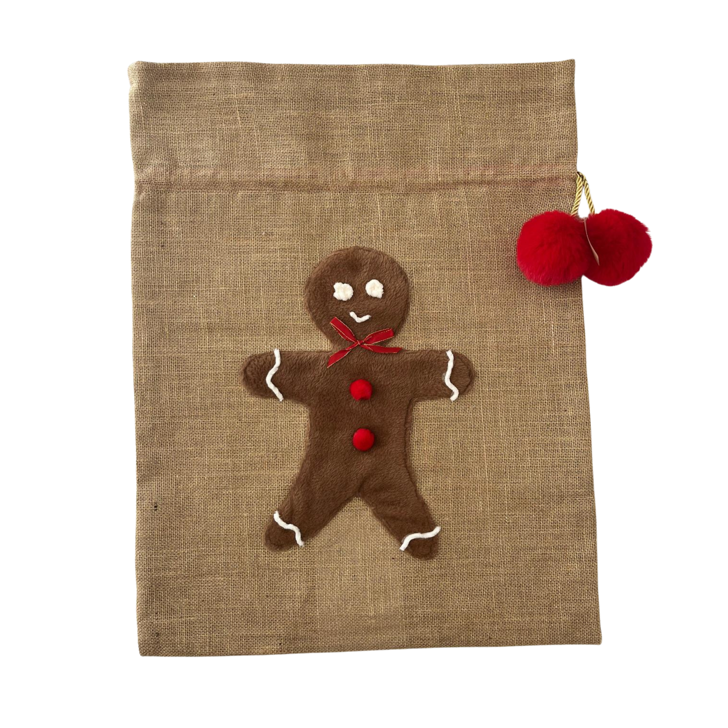 Sac en toile de jute à paillette dorées motif Bonhomme pain d'épice