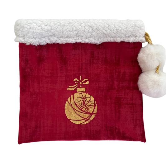 Sac d’emballage cadeau de Noël en velours rouge et or-motif boule de Noël
